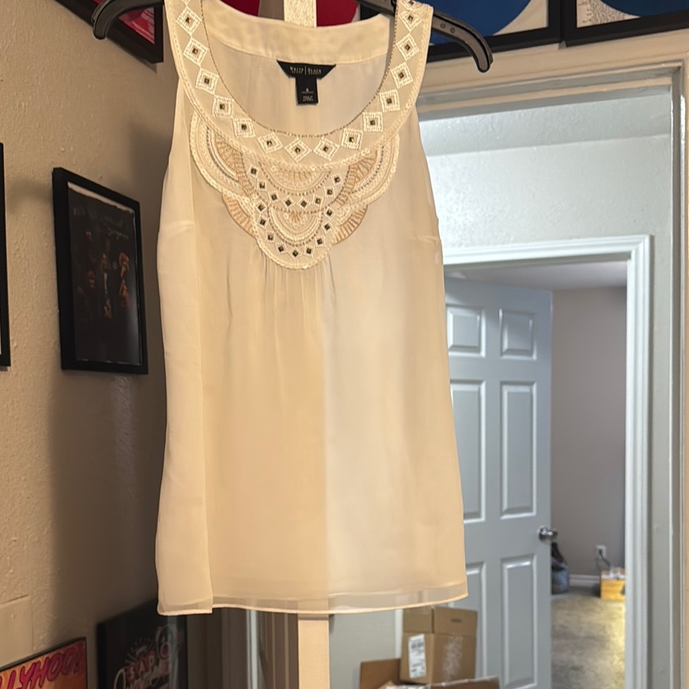 White Embellished Sleeveless Top